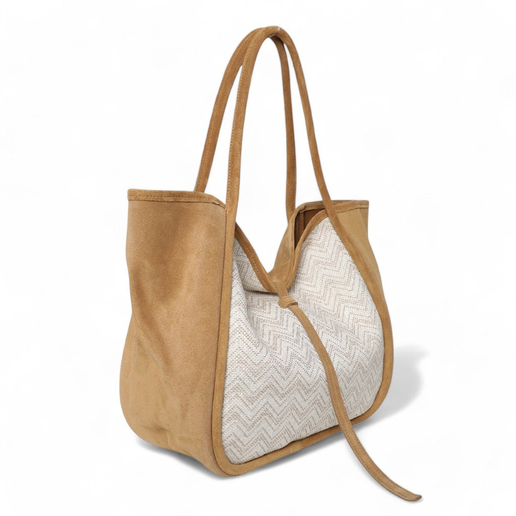 Ellis Hobo Tote in Pane Italian Suede with Woven