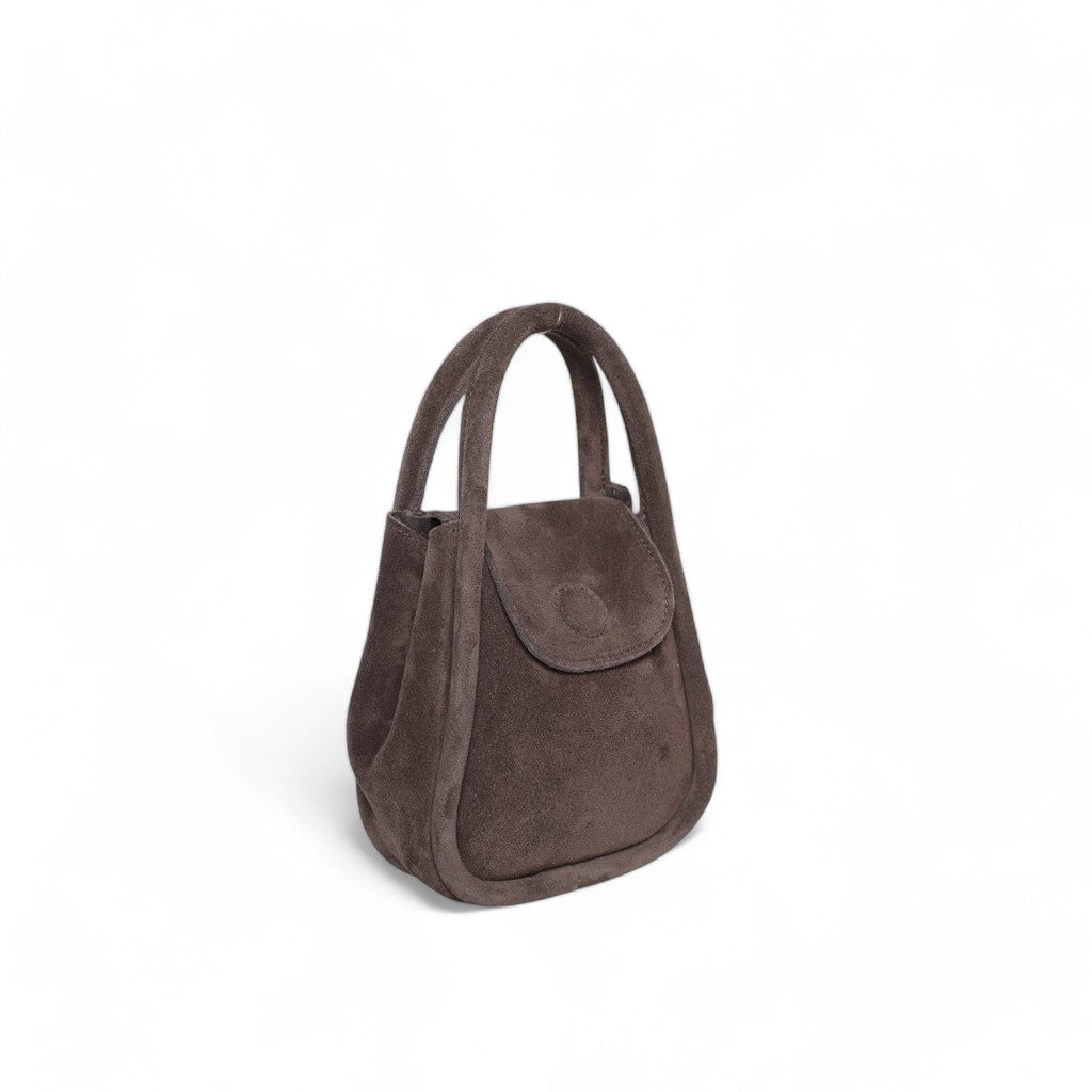 Mini Ellis Top Handle Crossbody in Ganache Italian Leather Backed Suede