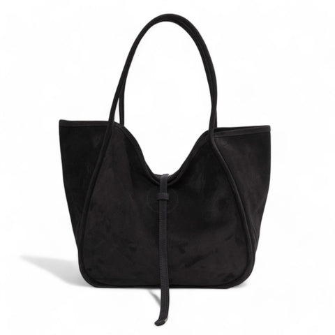 Ellis Hobo Tote in Black Italian Leather Backed Suede