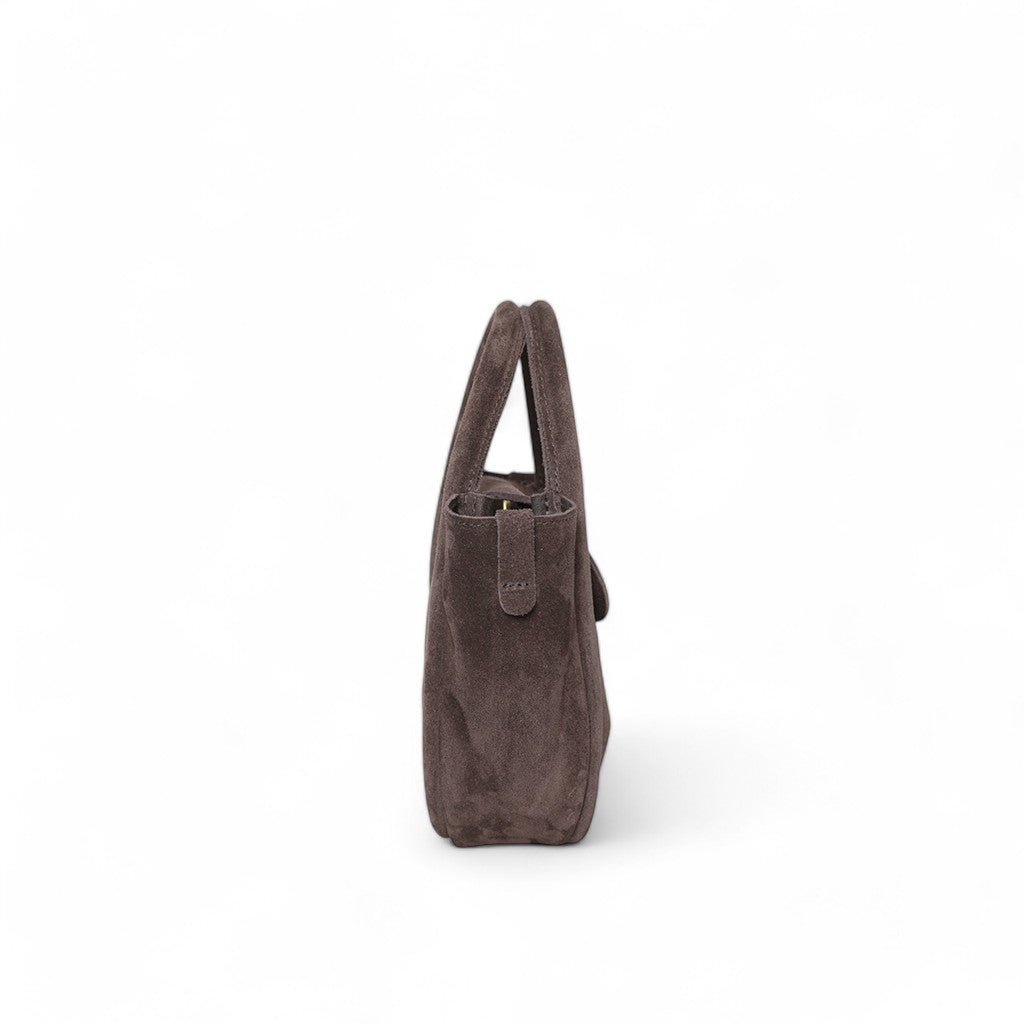 Mini Ellis Top Handle Crossbody in Ganache Italian Leather Backed Suede