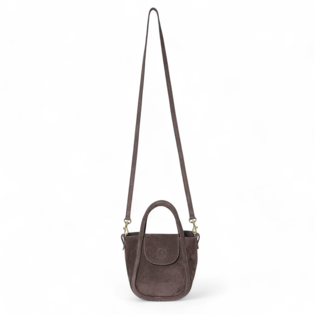 Mini Ellis Top Handle Crossbody in Ganache Italian Leather Backed Suede
