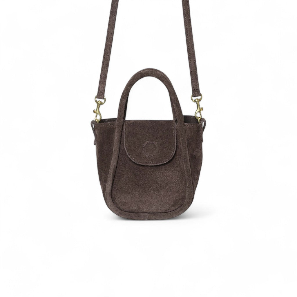 Mini Ellis Top Handle Crossbody in Ganache Italian Leather Backed Suede