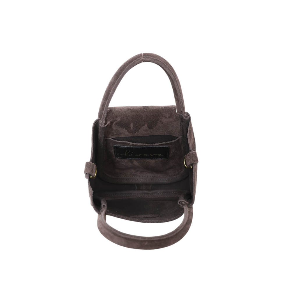 Mini Ellis Top Handle Crossbody in Ganache Italian Leather Backed Suede