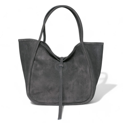 Ellis Hobo Tote in Pewter Italian Leather Backed Suede