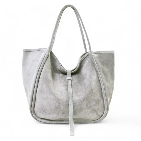 Ellis Hobo Tote in Perla Italian Leather Backed Suede