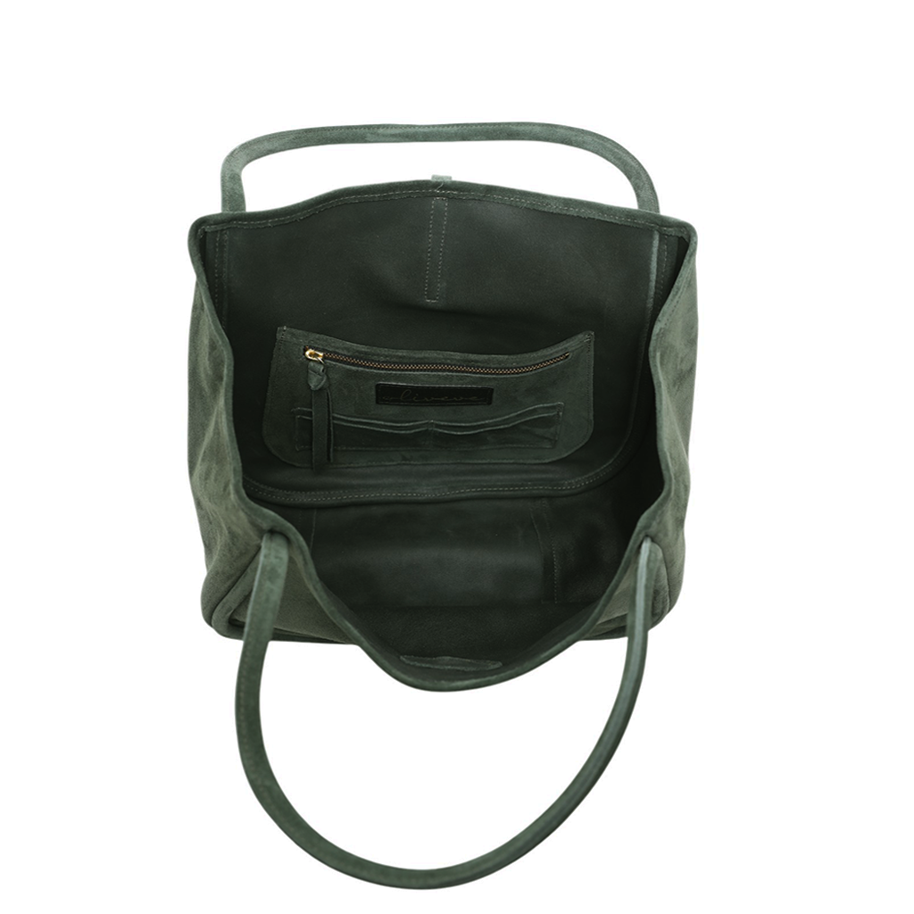 Ellis Hobo Tote in Forest Italian Leather Backed Suede