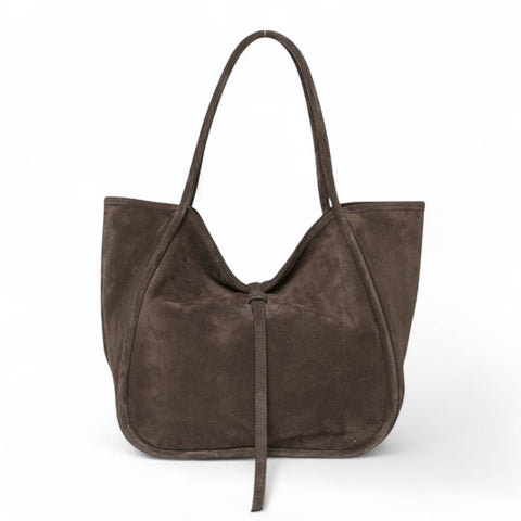 Ellis Hobo Tote in Ganache Italian Leather Backed Suede