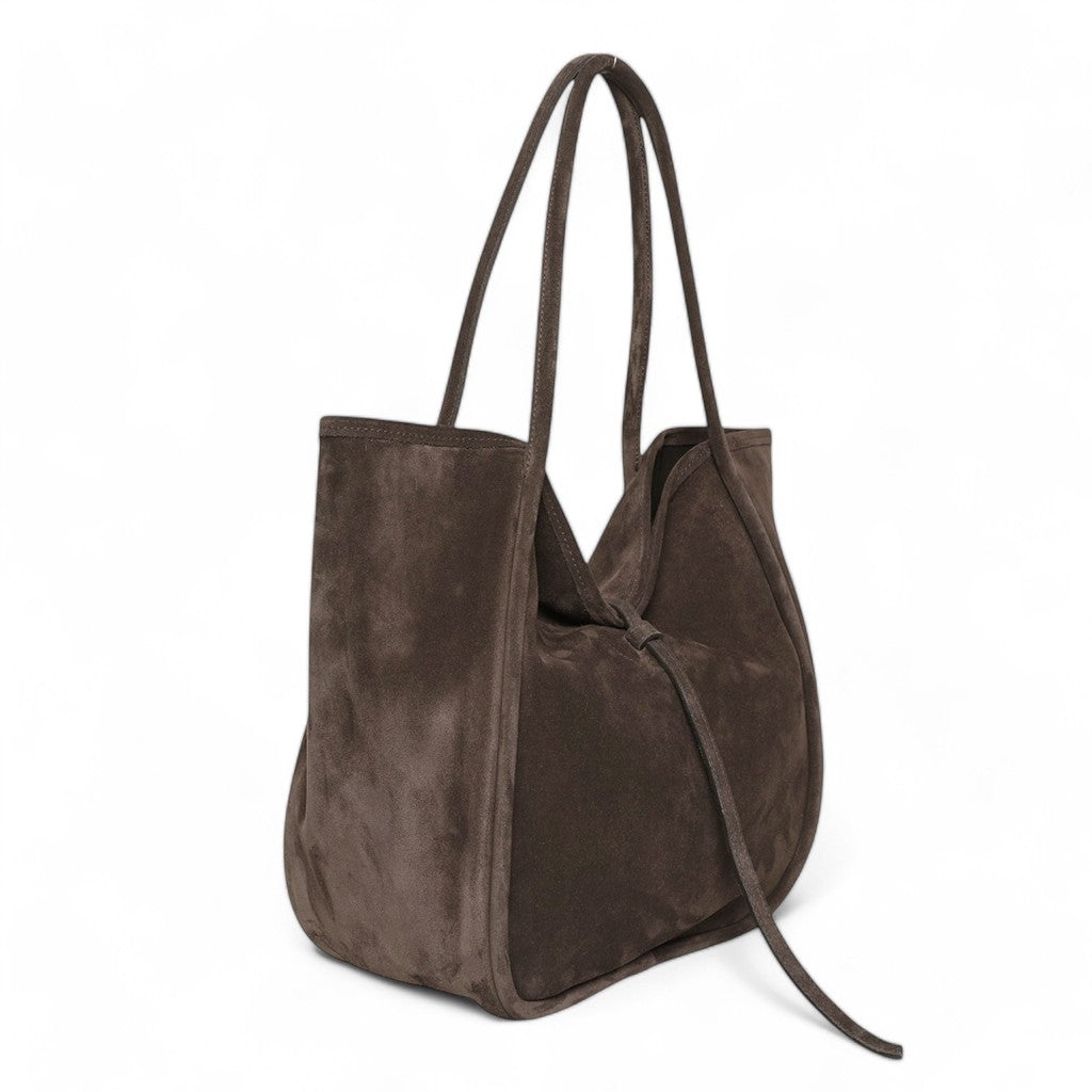 Ellis Hobo Tote in Ganache Italian Leather Backed Suede