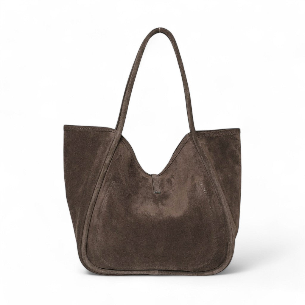 Ellis Hobo Tote in Ganache Italian Leather Backed Suede