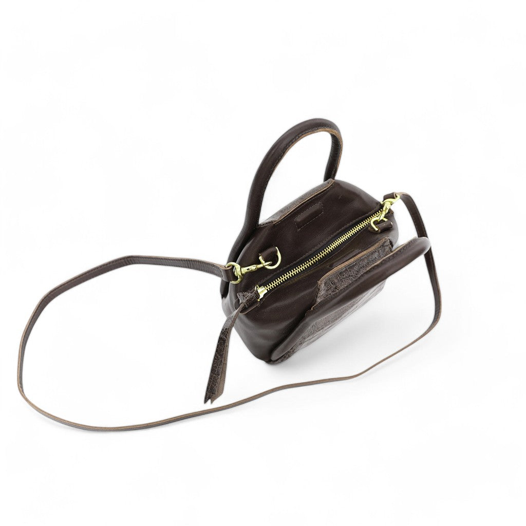 Mini Taya Top Handle Crossbody in Chocolate Croco Embossed Cowhide
