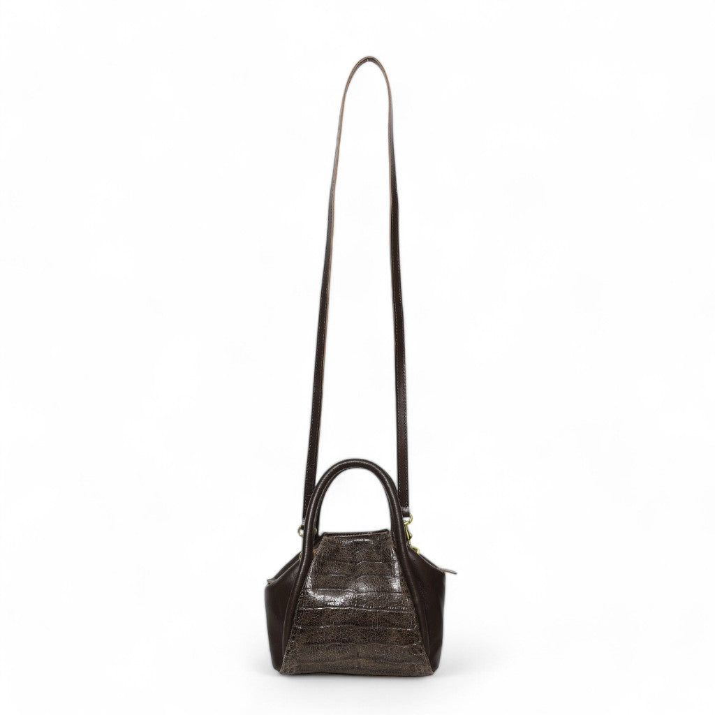 Mini Taya Top Handle Crossbody in Chocolate Croco Embossed Cowhide