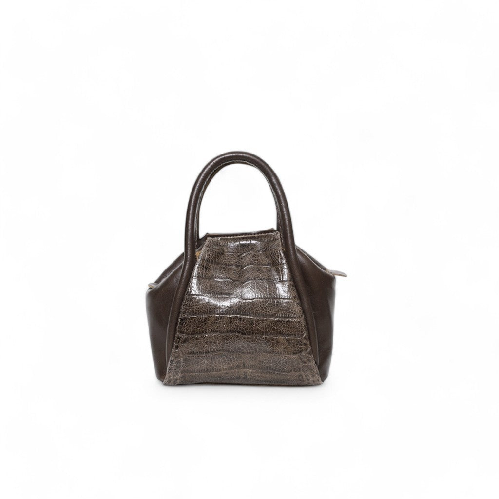 Mini Taya Top Handle Crossbody in Chocolate Croco Embossed Cowhide