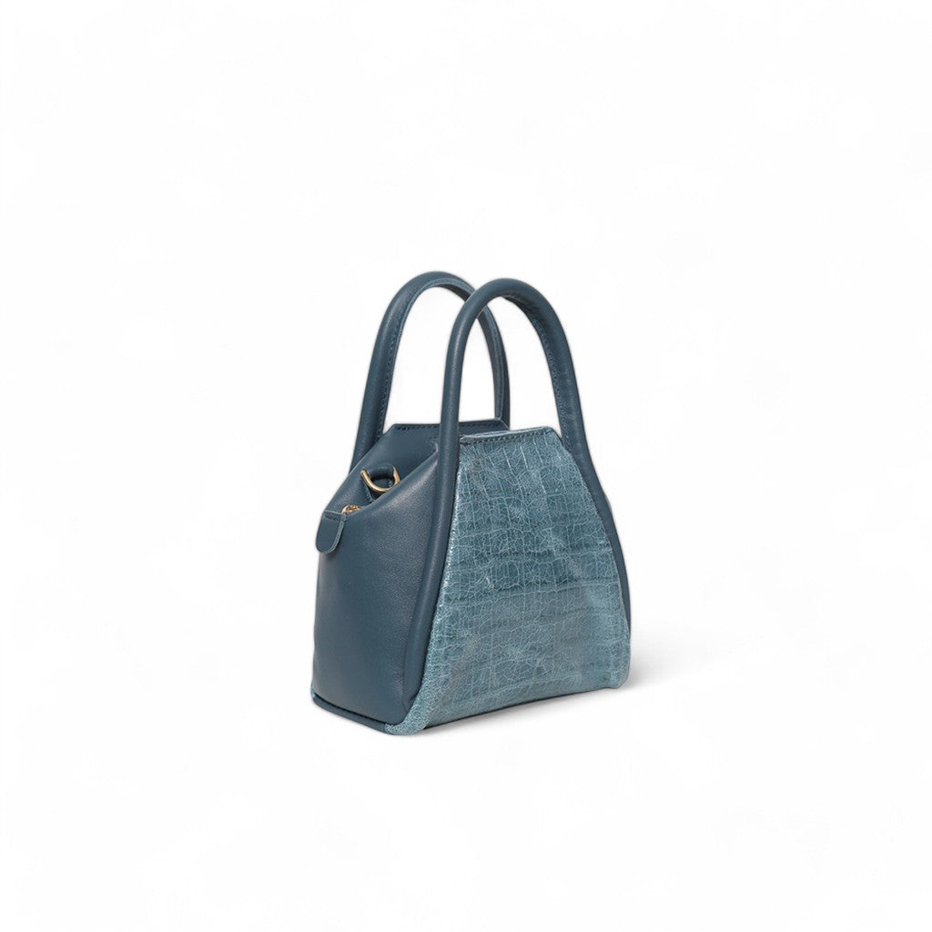 Mini Taya Top Handle Crossbody in Denim Croco Embossed Cowhide