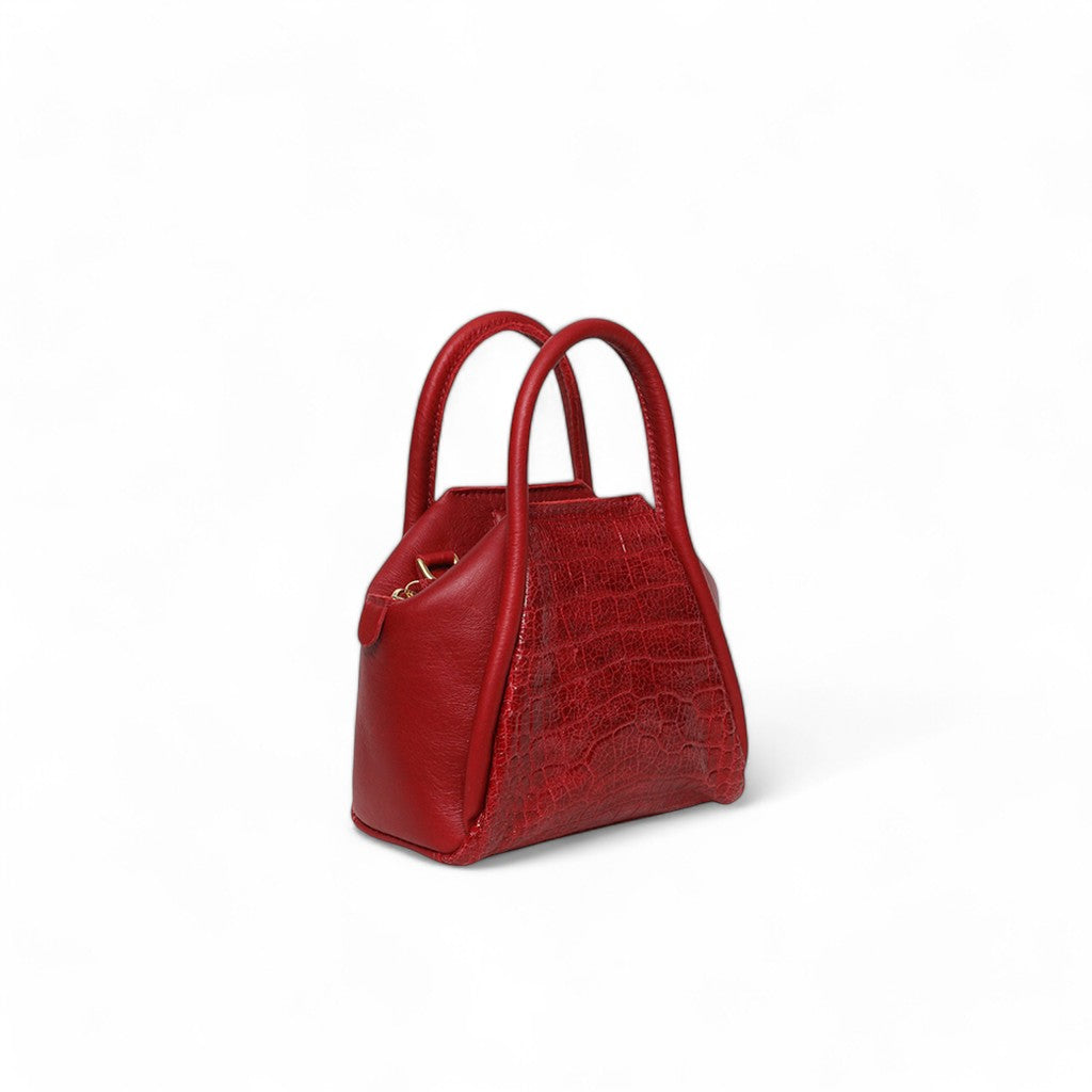 Mini Taya Top Handle Crossbody in Scarlet Croco Embossed Cowhide