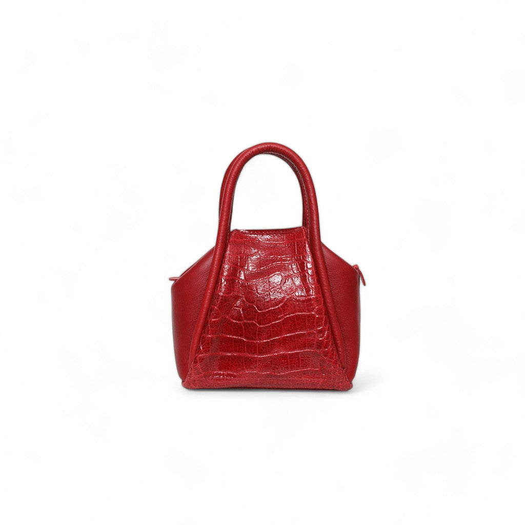 Mini Taya Top Handle Crossbody in Scarlet Croco Embossed Cowhide