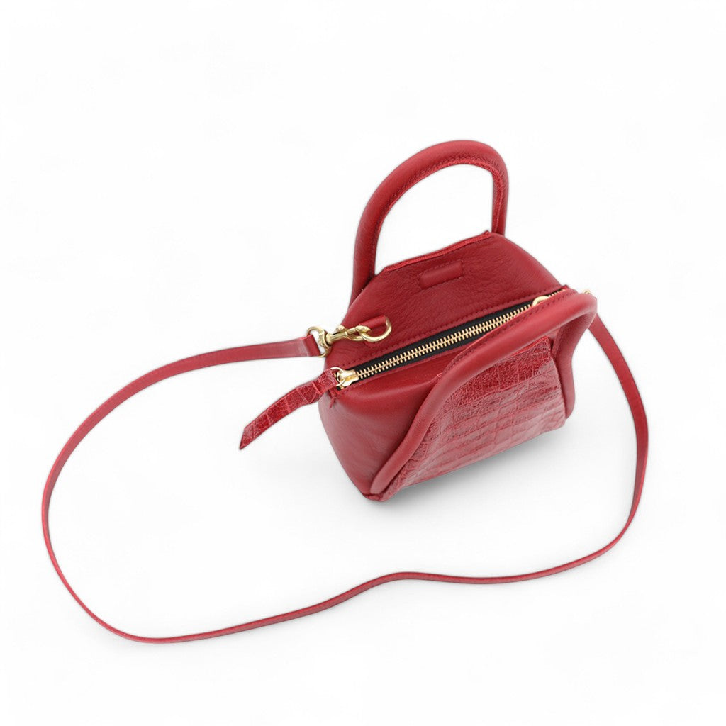 Mini Taya Top Handle Crossbody in Scarlet Croco Embossed Cowhide