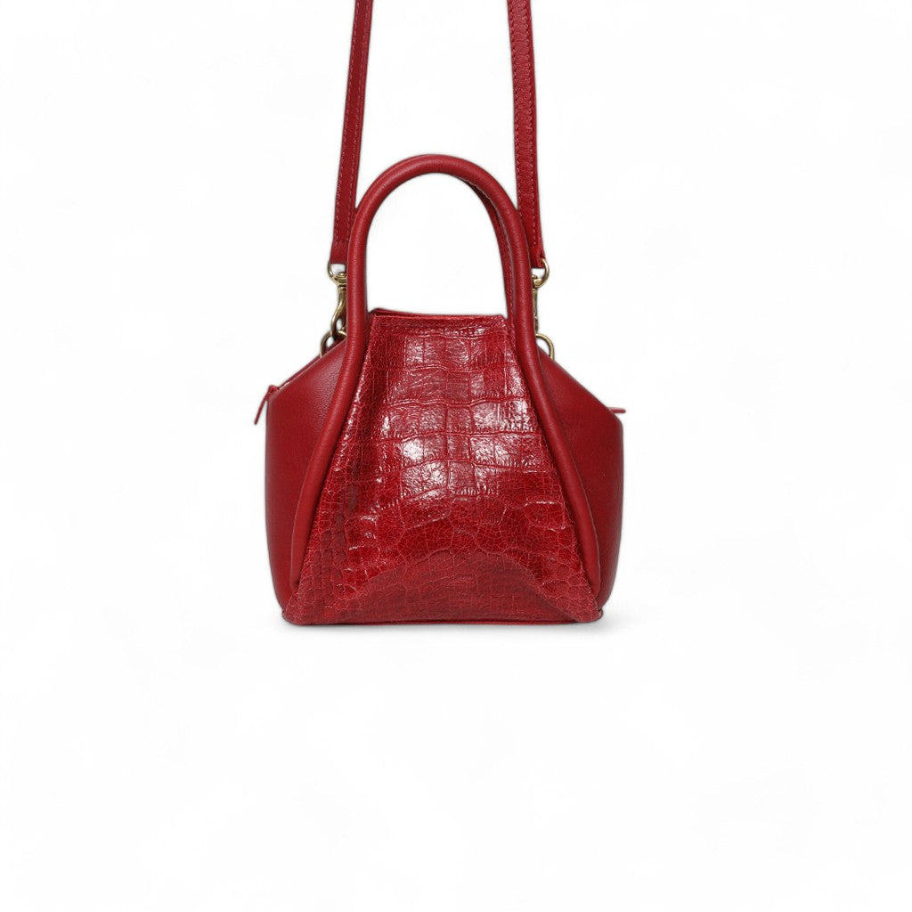 Mini Taya Top Handle Crossbody in Scarlet Croco Embossed Cowhide