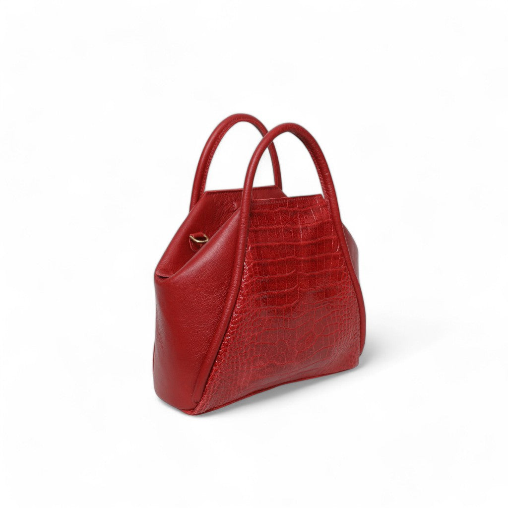 Taya Top Handle Crossbody in Scarlet Croco Embossed Cowhide