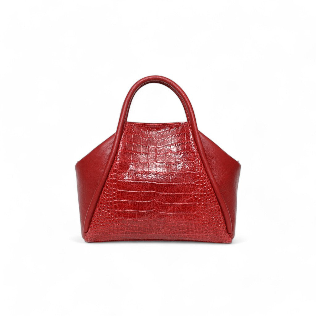 Taya Top Handle Crossbody in Scarlet Croco Embossed Cowhide