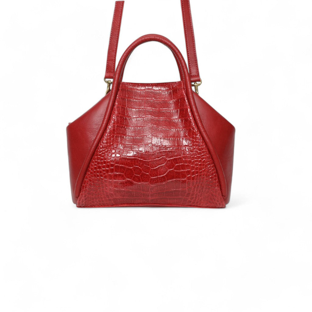 Taya Top Handle Crossbody in Scarlet Croco Embossed Cowhide