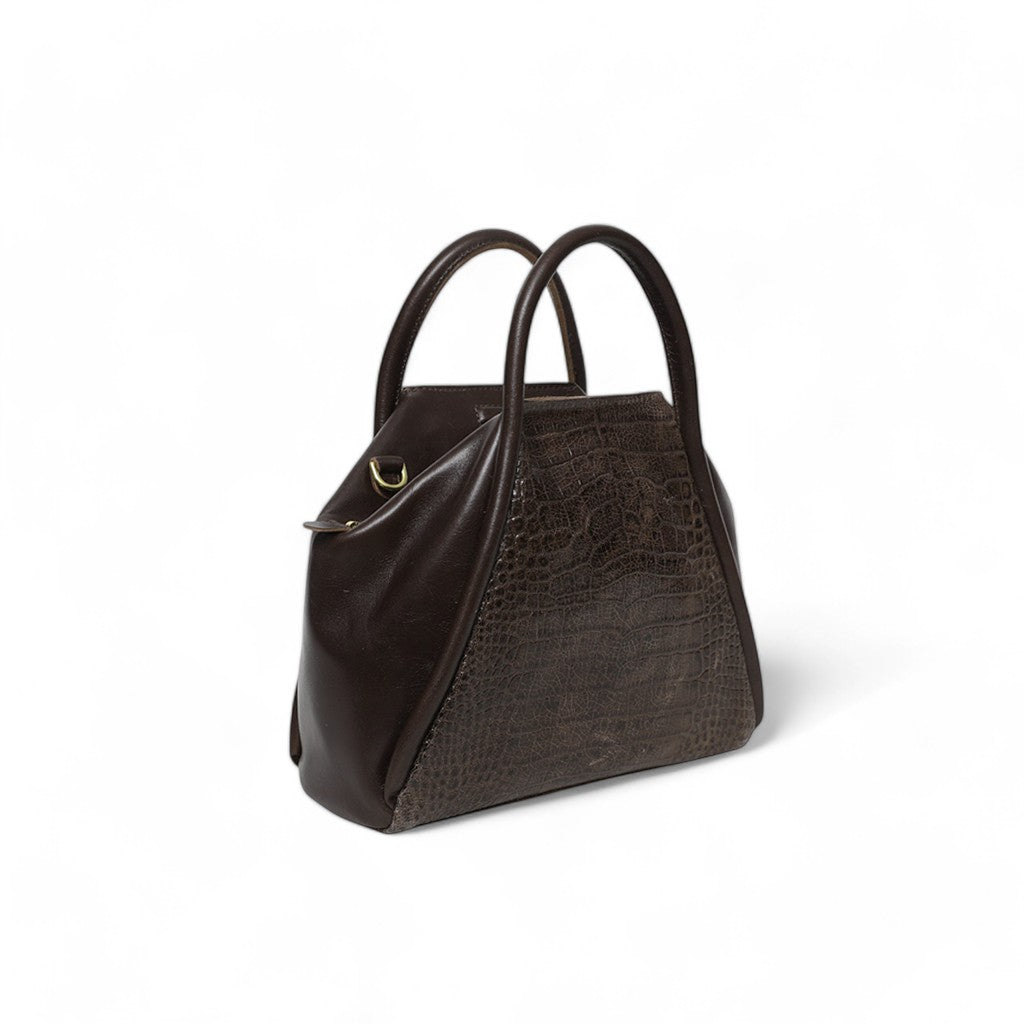 Taya Top Handle Crossbody in Chocolate Croco Embossed Cowhide