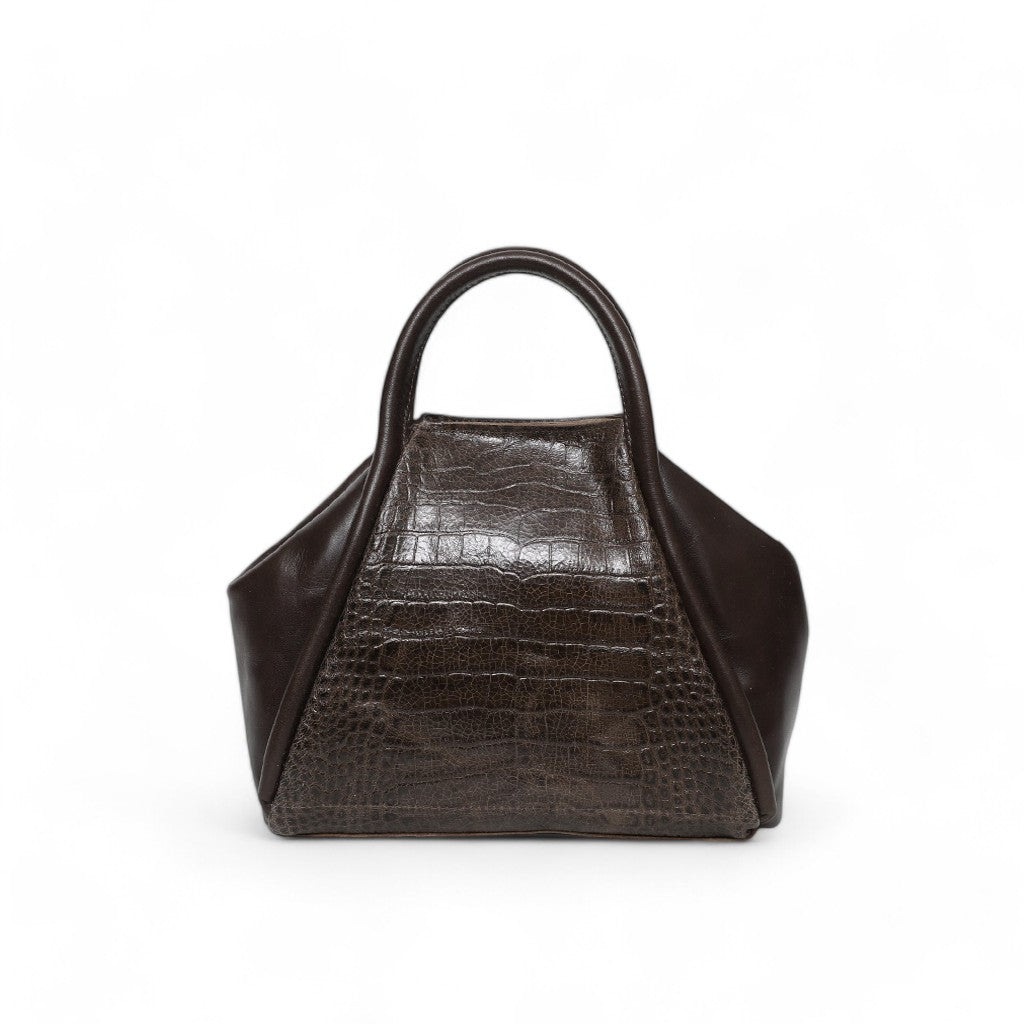 Taya Top Handle Crossbody in Chocolate Croco Embossed Cowhide