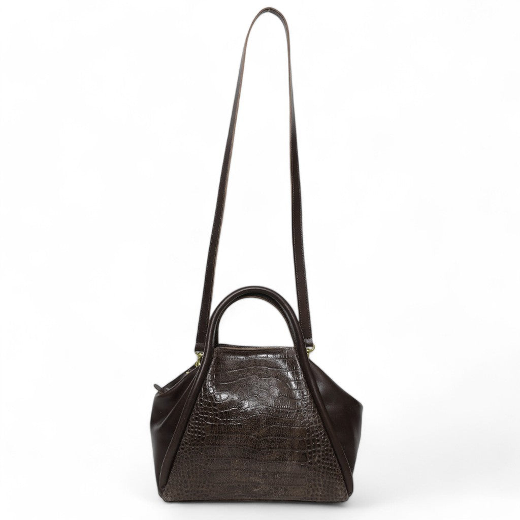 Taya Top Handle Crossbody in Chocolate Croco Embossed Cowhide