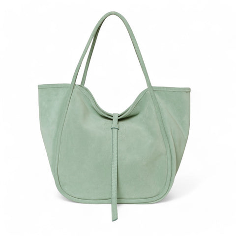 Ellis Hobo Tote in Mist Italian Leather Backed Suede