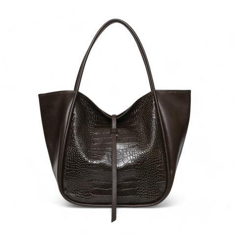 Ellis Hobo Tote in in Chocolate Croco Embossed Cowhide