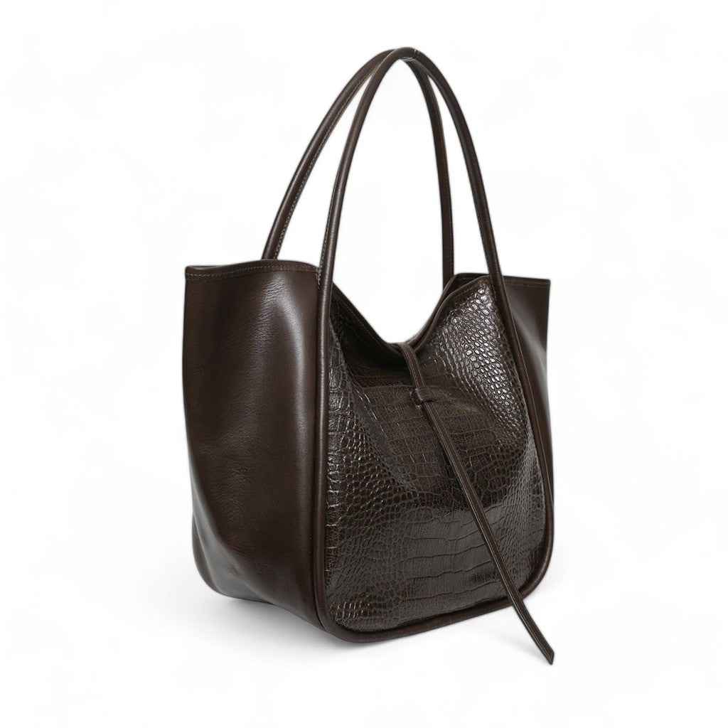 Ellis Hobo Tote in in Chocolate Croco Embossed Cowhide