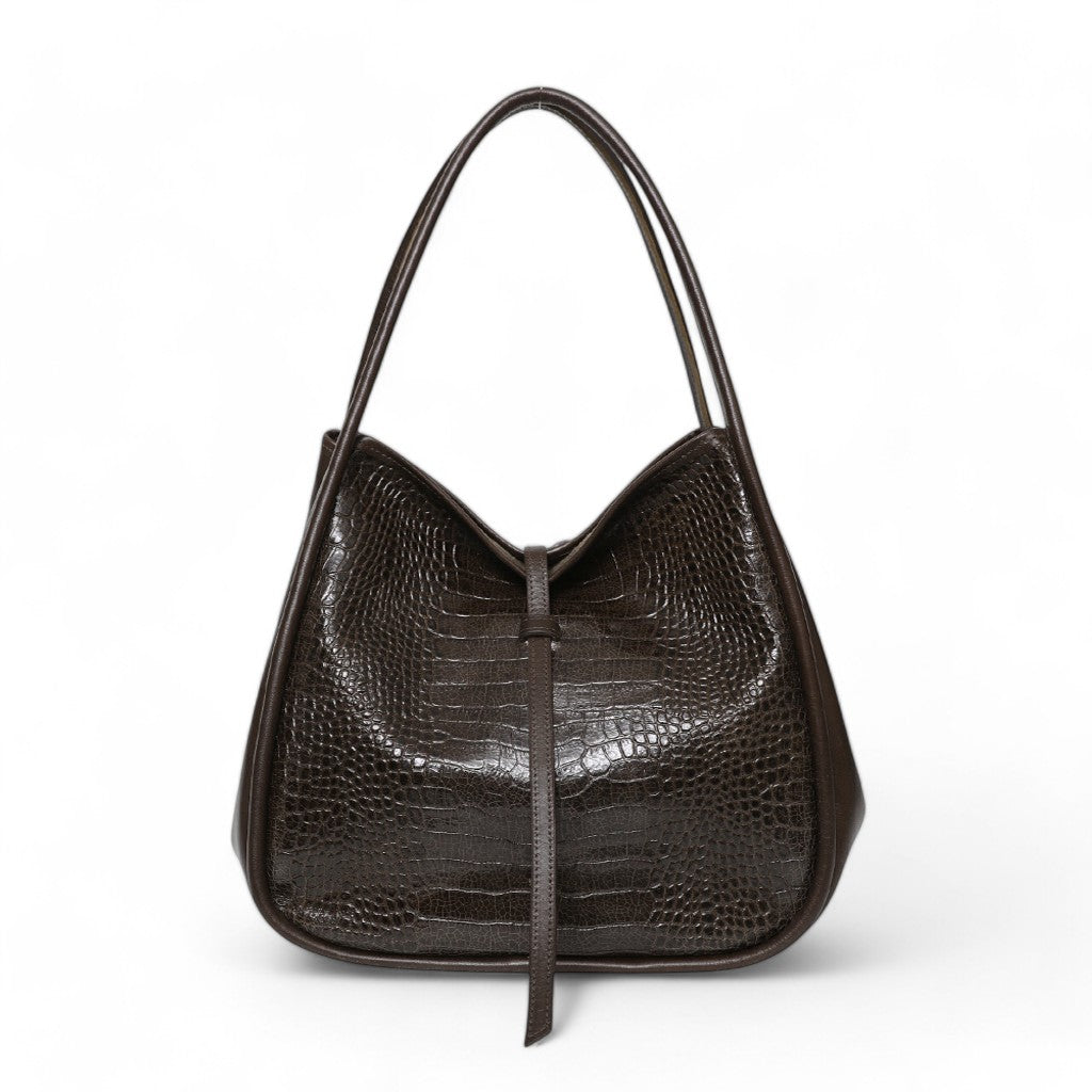 Ellis Hobo Tote in in Chocolate Croco Embossed Cowhide