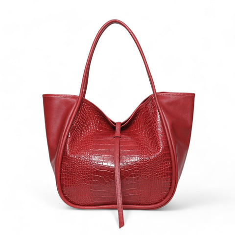 Ellis Hobo Tote in in Scarlet Croco Embossed Cowhide