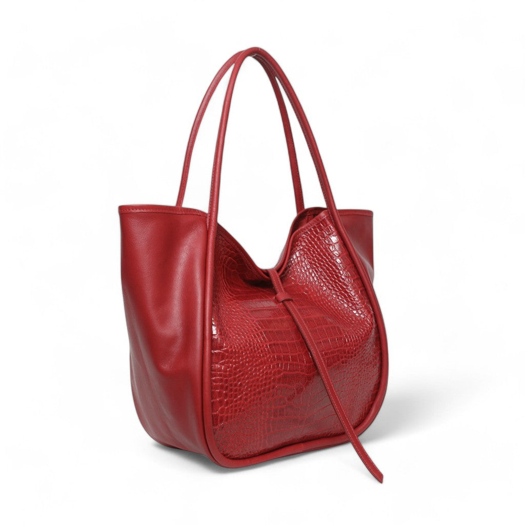 Ellis Hobo Tote in in Scarlet Croco Embossed Cowhide