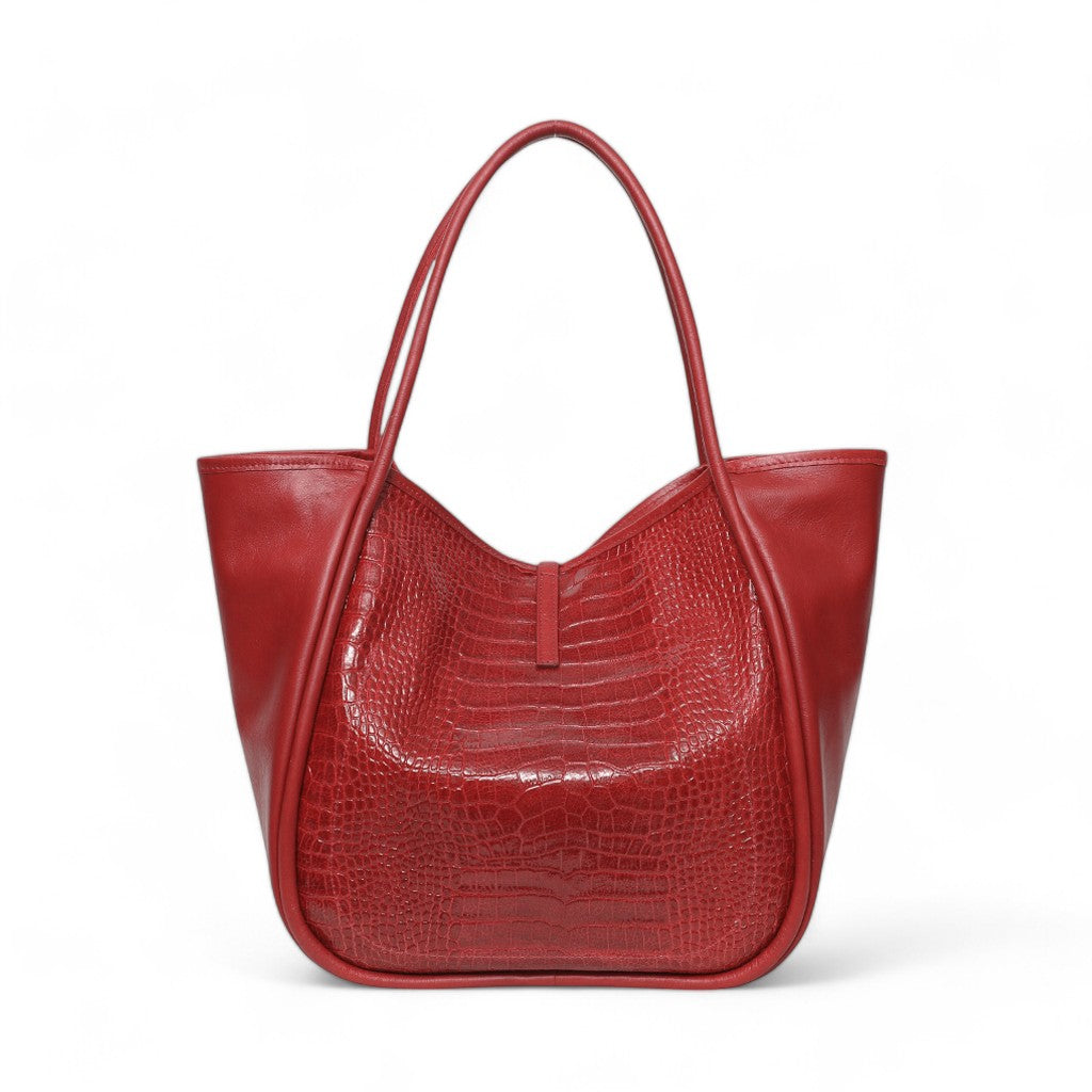 Ellis Hobo Tote in in Scarlet Croco Embossed Cowhide