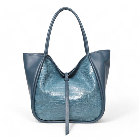 Ellis Hobo Tote in in Denim Croco Embossed Cowhide