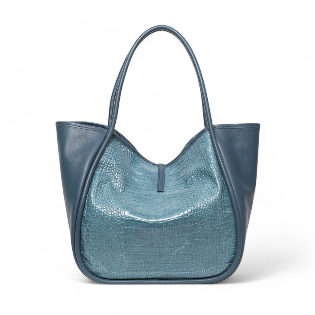 Ellis Hobo Tote in in Denim Croco Embossed Cowhide