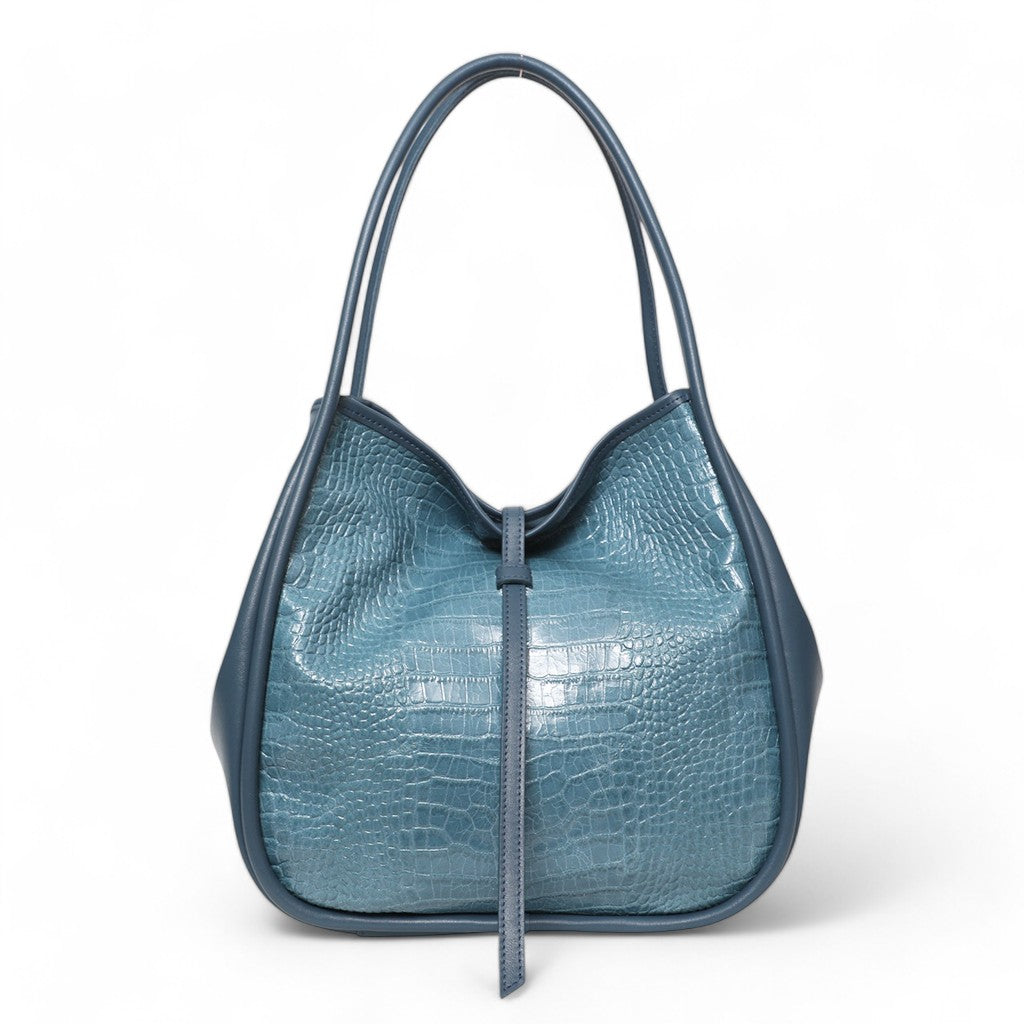 Ellis Hobo Tote in in Denim Croco Embossed Cowhide