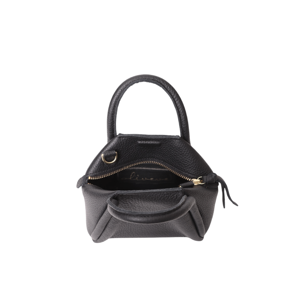 Mini Taya Top handle Crossbody in Black Italian Buffalo Cowhide