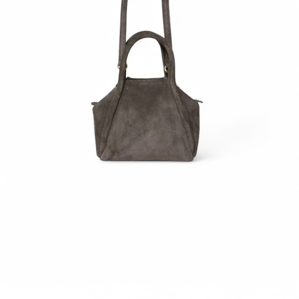 Mini Taya Top Handle Crossbody in Pewter Italian Leather Backed Suede