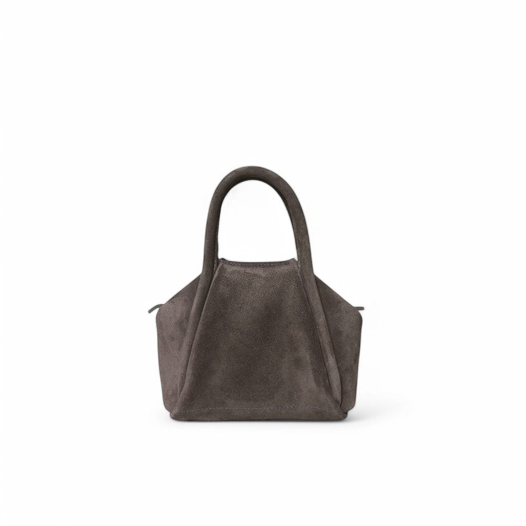 Mini Taya Top Handle Crossbody in Pewter Italian Leather Backed Suede