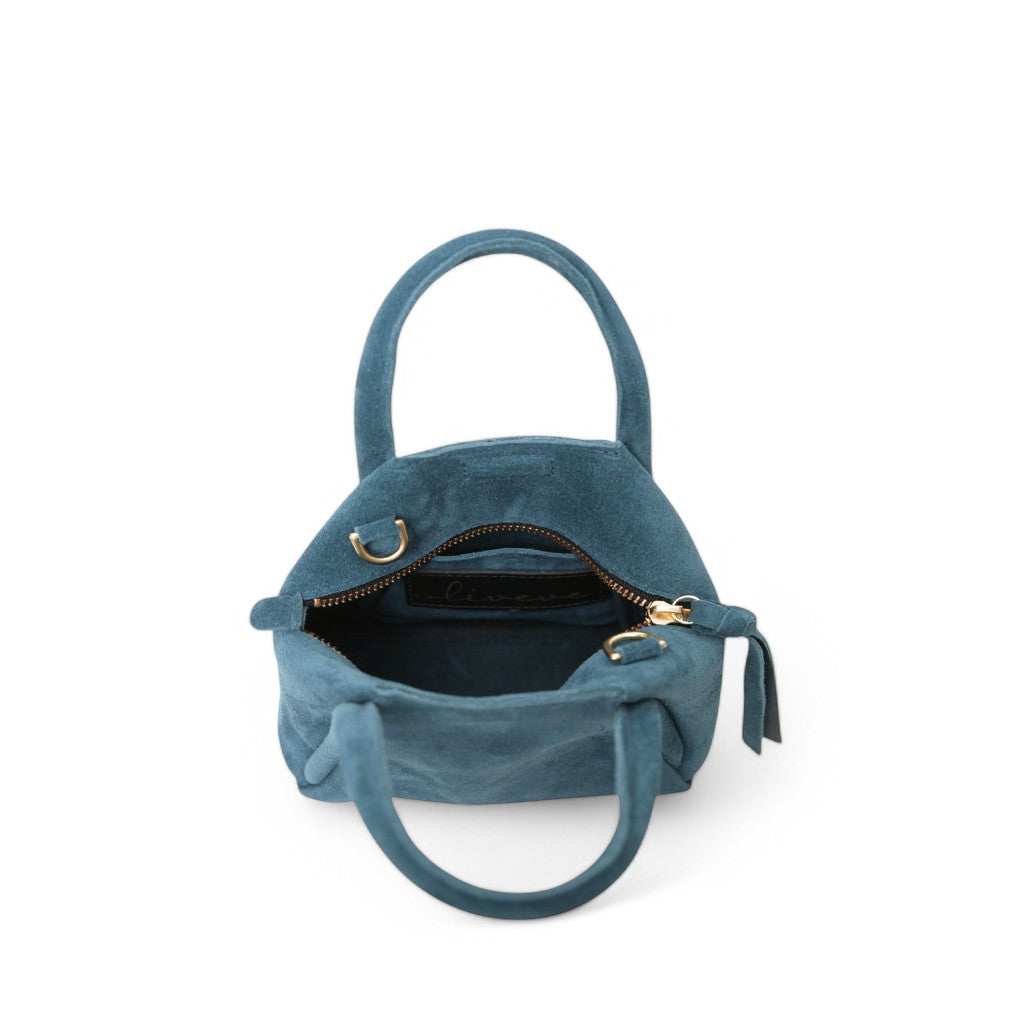 Mini Taya Top Handle Crossbody in Aegean Italian Leather Backed Suede