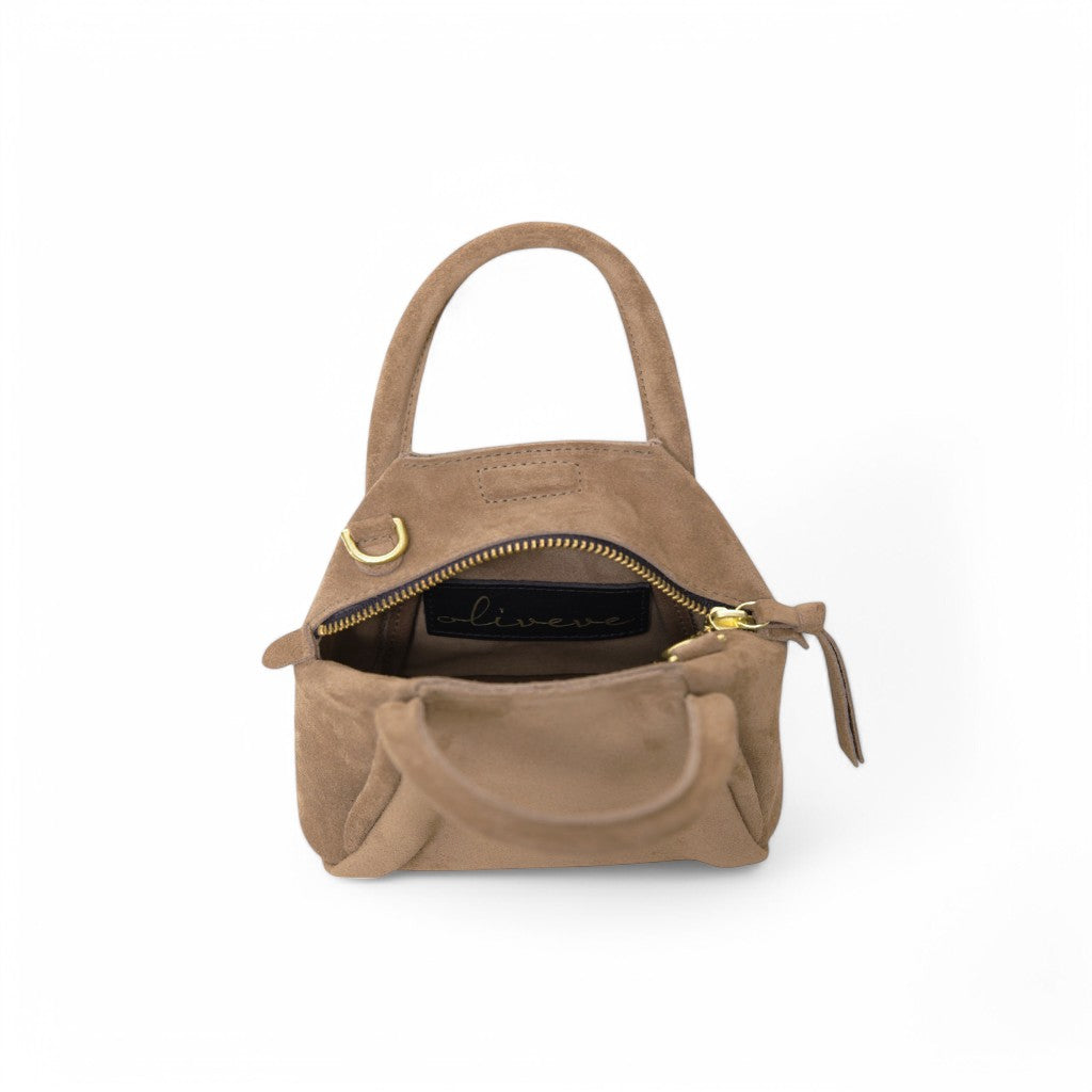 Mini Taya Top Handle Crossbody in Amphora Italian Leather Backed Suede