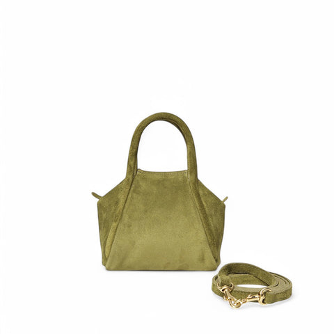 Mini Taya Top Handle Crossbody in Avocado Italian Leather Backed Suede