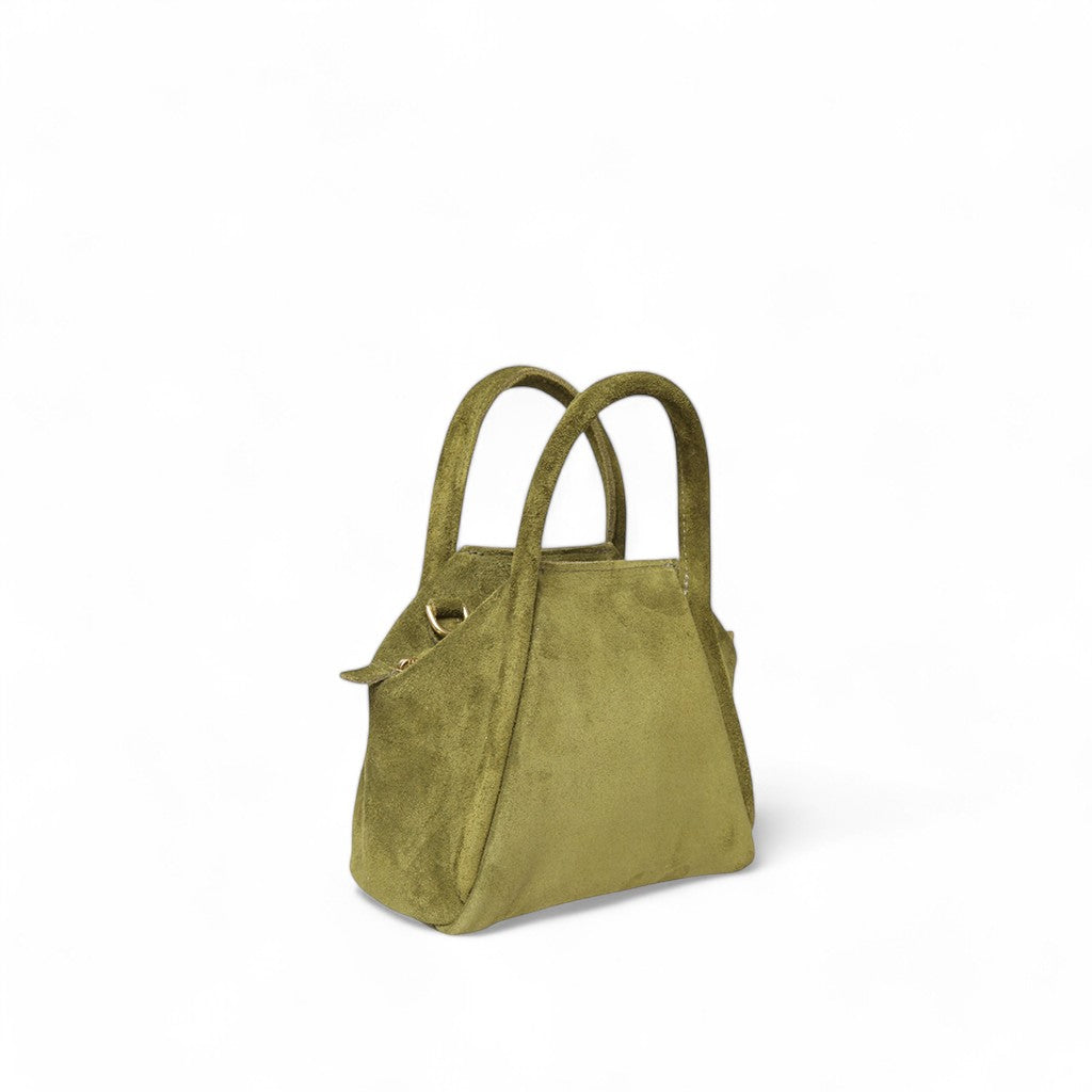 Mini Taya Top Handle Crossbody in Avocado Italian Leather Backed Suede