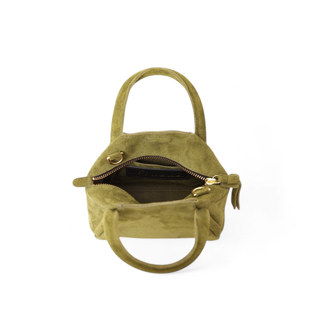 Mini Taya Top Handle Crossbody in Avocado Italian Leather Backed Suede