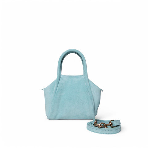 Mini Taya Top Handle Crossbody in Azure Italian Leather Backed Suede