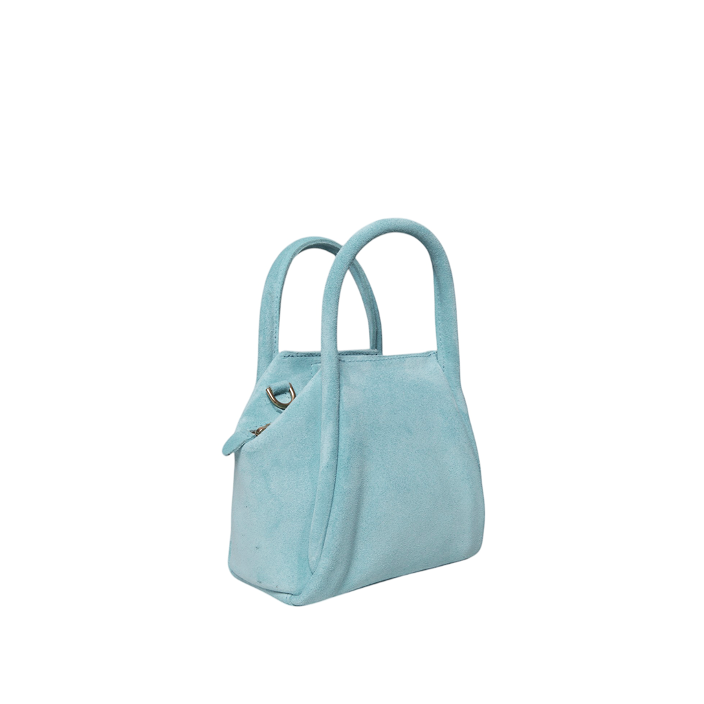 Mini Taya Top Handle Crossbody in Azure Italian Leather Backed Suede