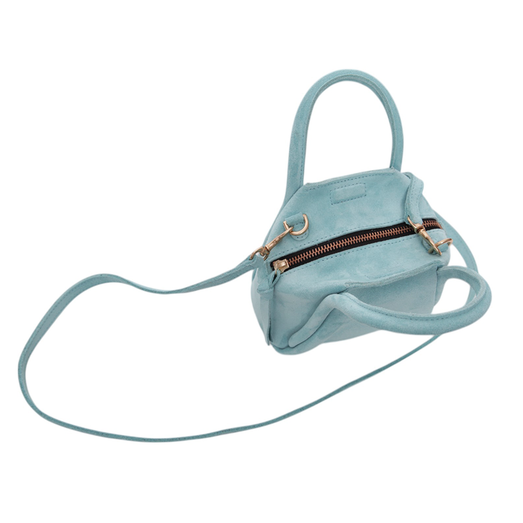 Mini Taya Top Handle Crossbody in Azure Italian Leather Backed Suede