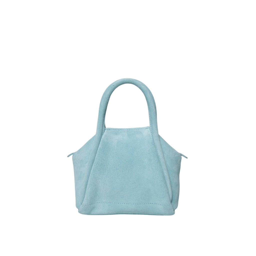 Mini Taya Top Handle Crossbody in Azure Italian Leather Backed Suede