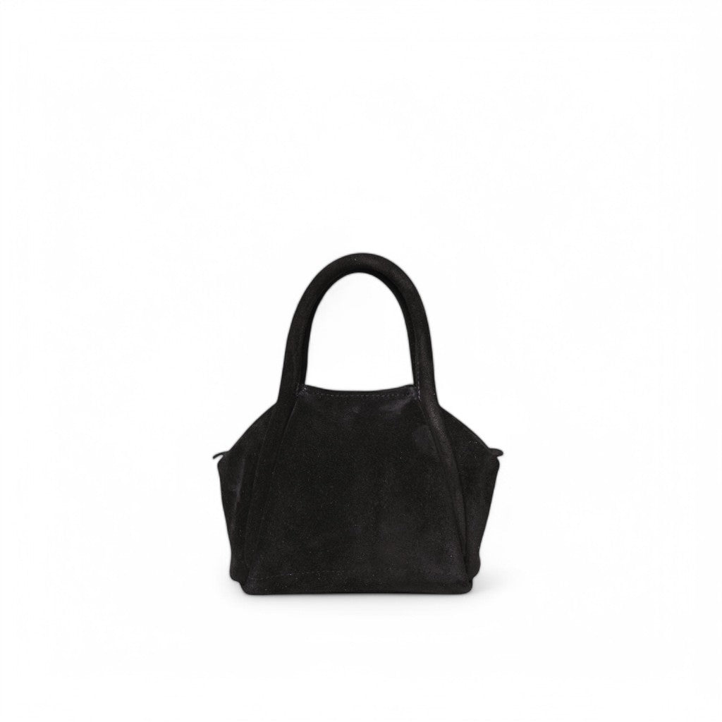 Mini Taya Top Handle Crossbody in Black Italian Leather Backed Suede